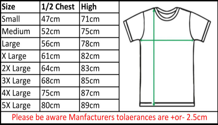 Australian T Shirt Size Chart